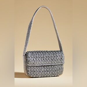 Anthropologie NWT Fiona Silver Crochet Beaded Bag